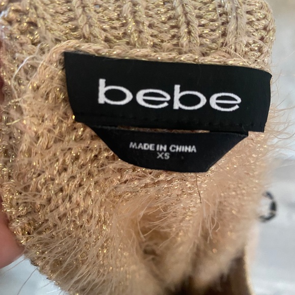 Bebe Size XS fuzzy metallic sweater tunic with side slits - Picture 3 of 3